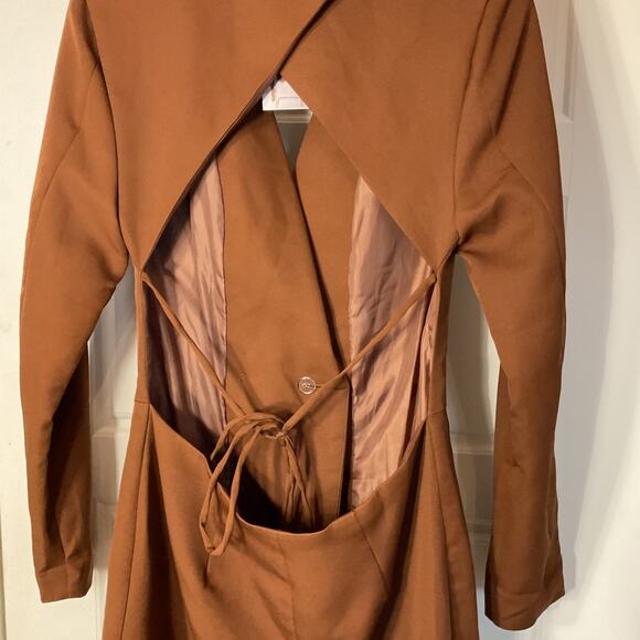 Molly Green Brown Open Cut Out Back Long Sleeve Fitted VNeck Tuxedo Jacket M - Picture 4 of 9